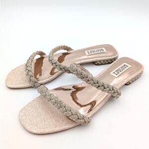 Badgley Mischka Femme Embellished Flat Sandal Women's Soft Gold Size US8 EU39